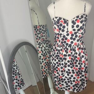 Minuet Strapless (removable straps) Polka Dot Dress - Navy, Pink, White